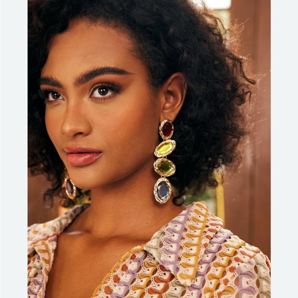 Colorful Jewel Gold Dangle Earrings